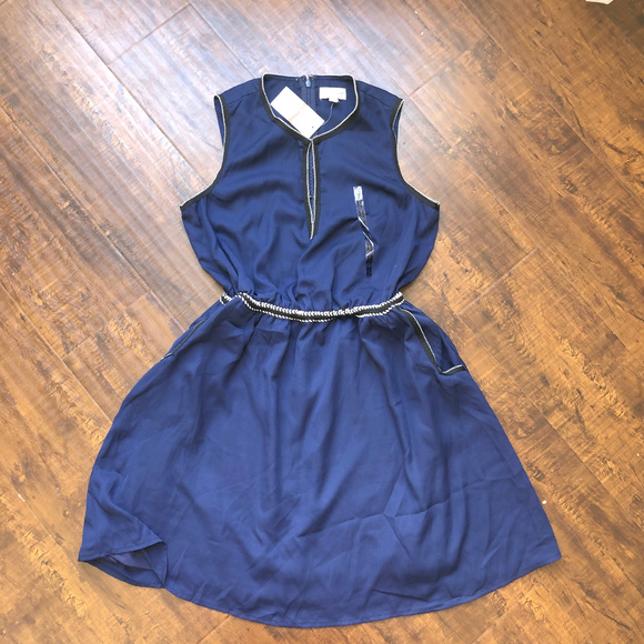 Maison Jules Crochet Trim Fit Flare Blue Dress - Picture 2 of 8